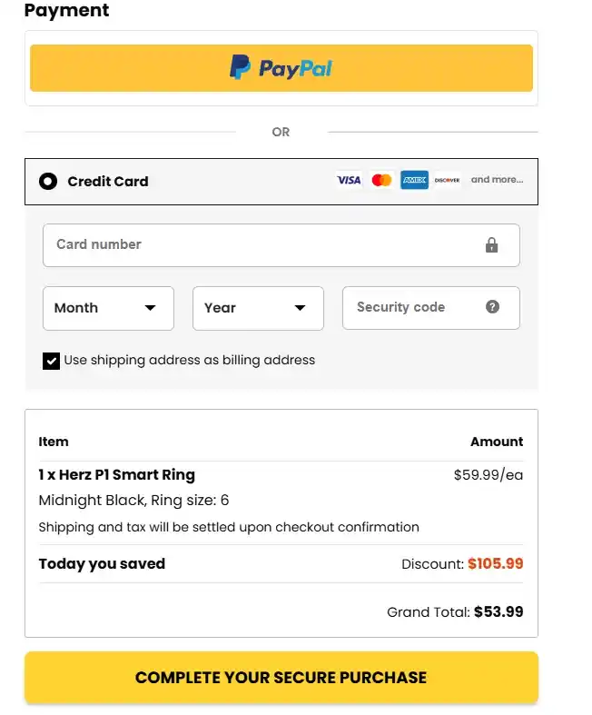 Herz P1 Smart Ring Order Page